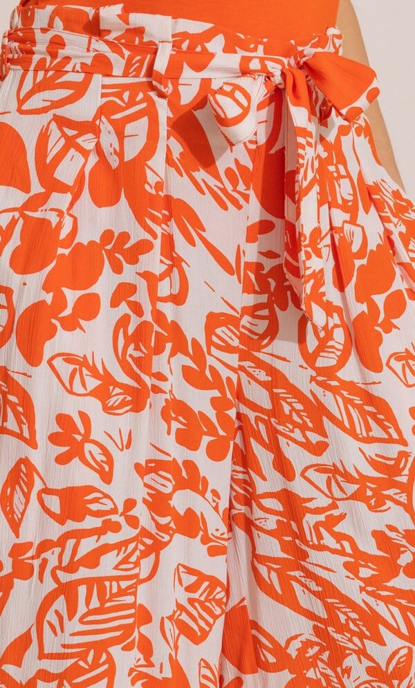 Botanical Print Cropped Wide Leg Trousers