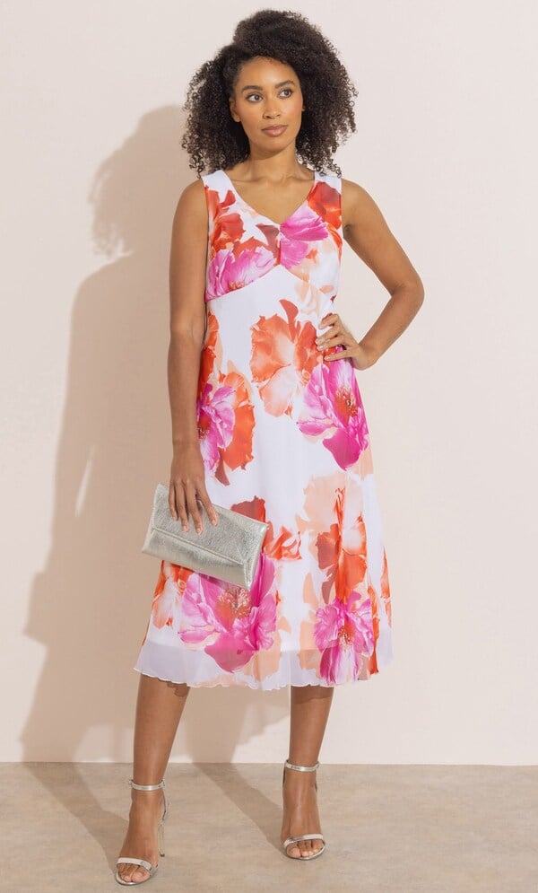 Bold Floral Print Sleeveless Midi dress