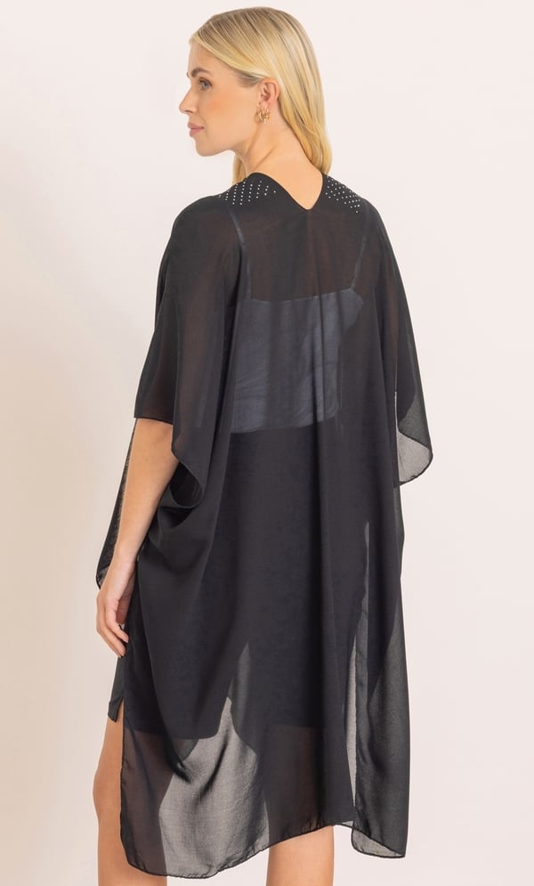 Black and Turquoise Embellished Kimono
