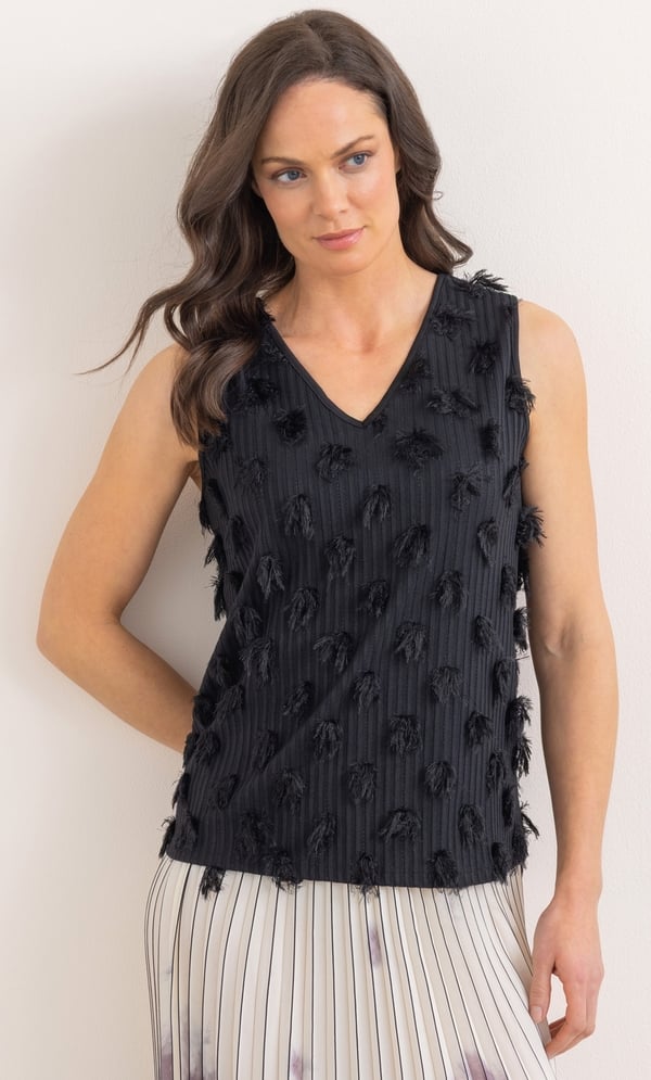 Sleeveless Striped Feather Detail Top