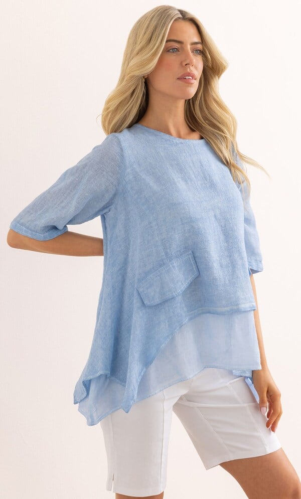 Linen Blend Dip Hem Top