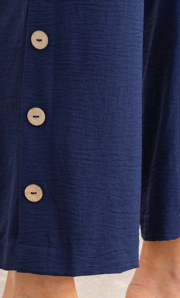 Wide Leg Button Trim Pull On Trousers