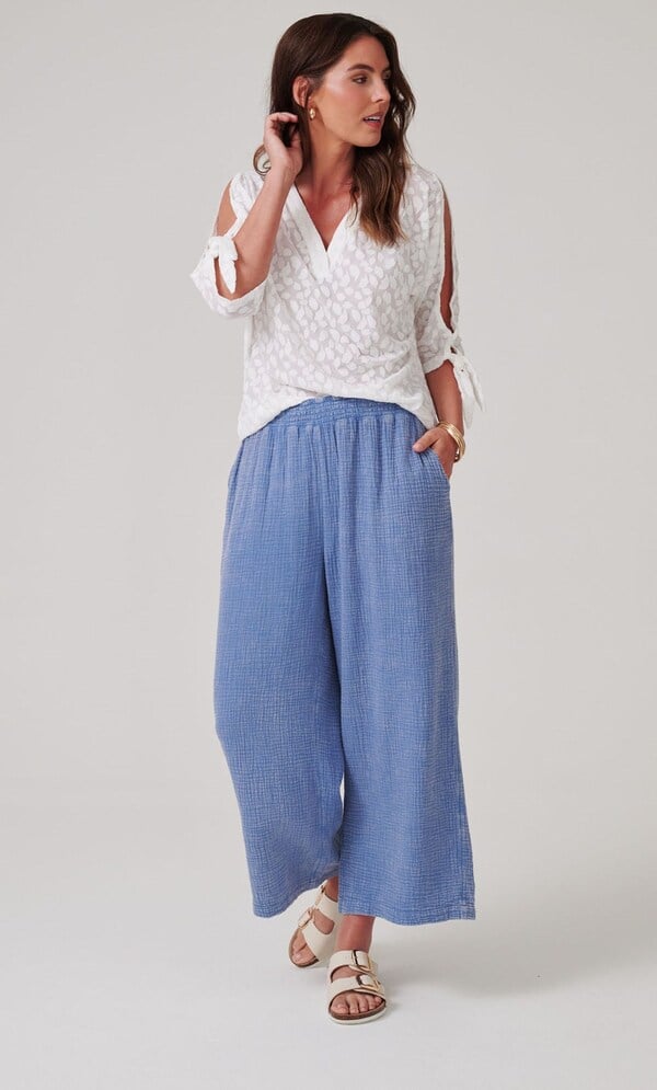 Wide Leg Cropped Cotton Trousers