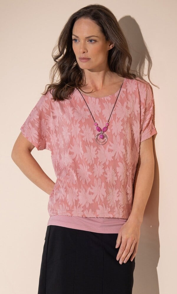 Layered Floral Top With Necklace