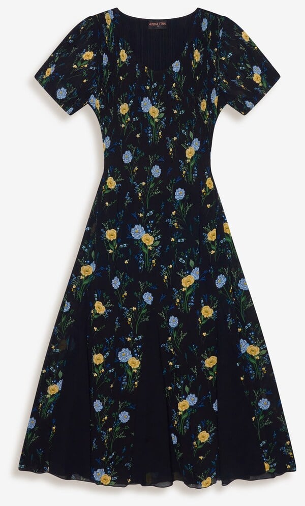 Anna Rose Garden Print Pleated Midi Dress