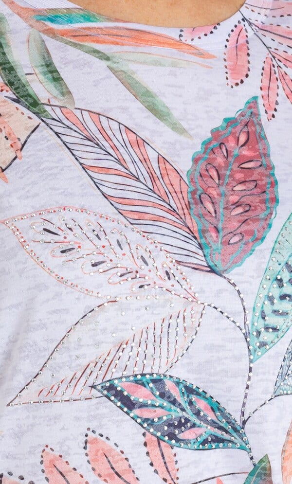Anna Rose Embellished Leaf Print Top