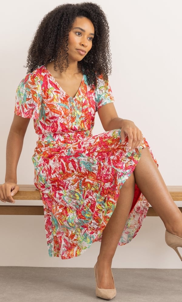 Leaf Printed Floral Lace Dress