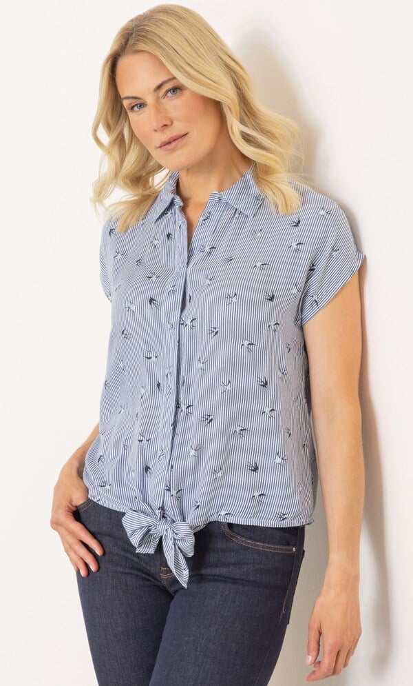 Swift And Striped Tie Front Blouse