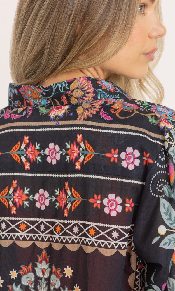 Floral Scarf Print Cotton Shirt Dress