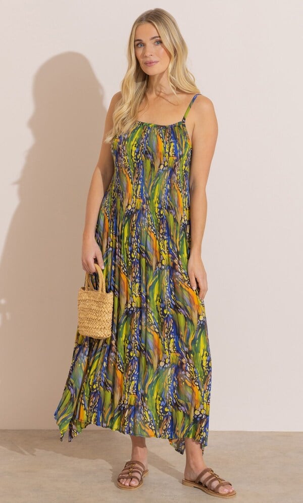 Printed Pleated Midaxi Dress