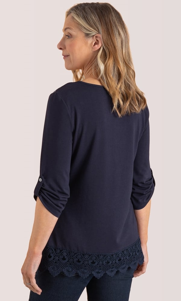 Anna Rose Printed Lace Trim Top