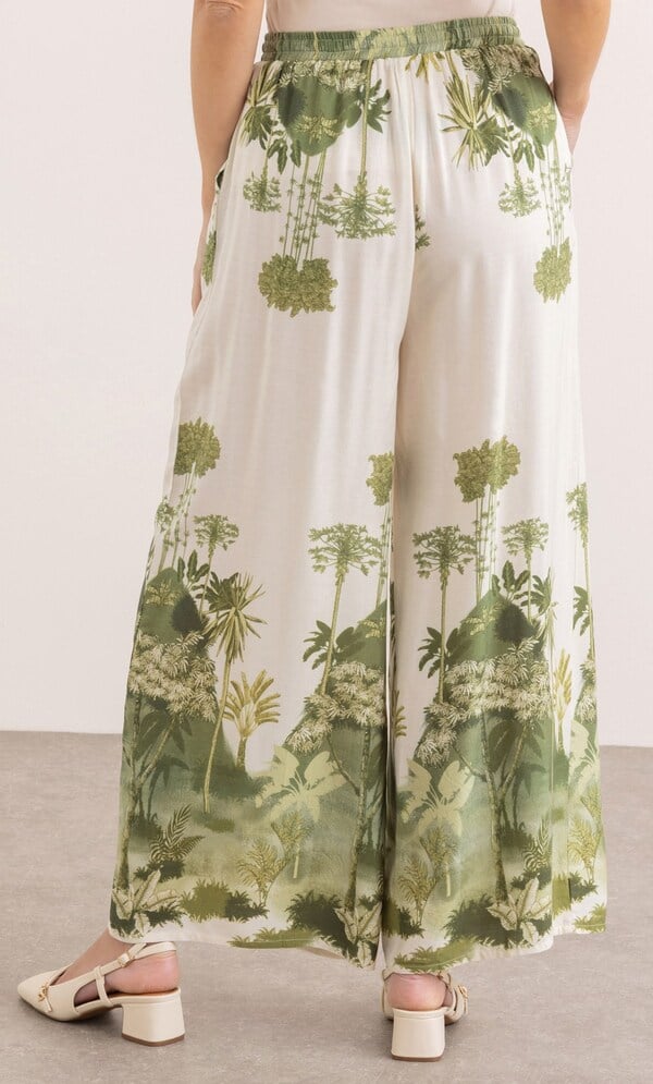 Wide Leg Botanical Print Trousers