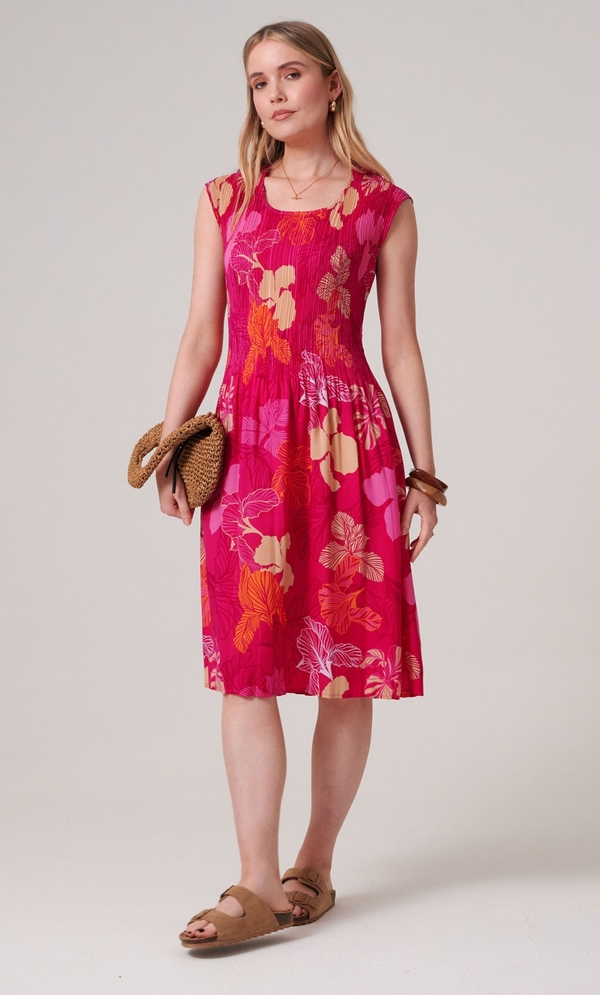Leaf Print Pleated Dress