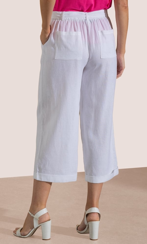 Wide Leg Cropped Linen Blend Trousers