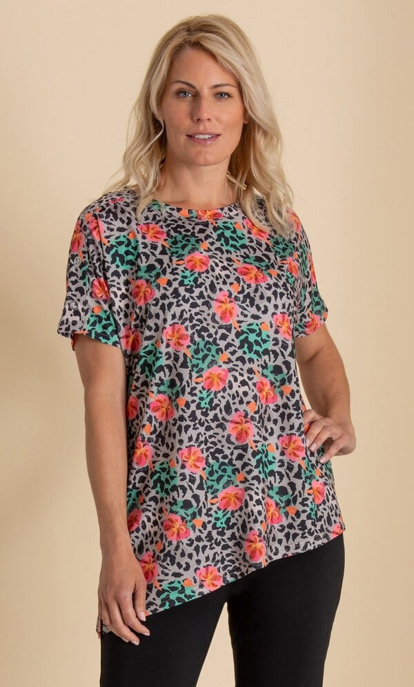 Printed Asymmetric Hem Tunic Top