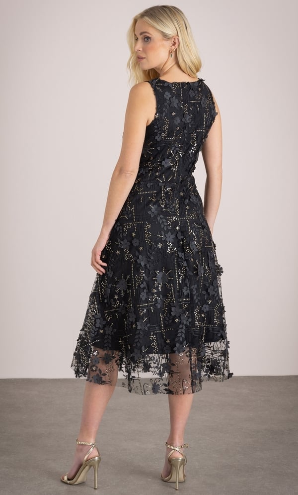 Sleeveless Applique Shimmer Dress