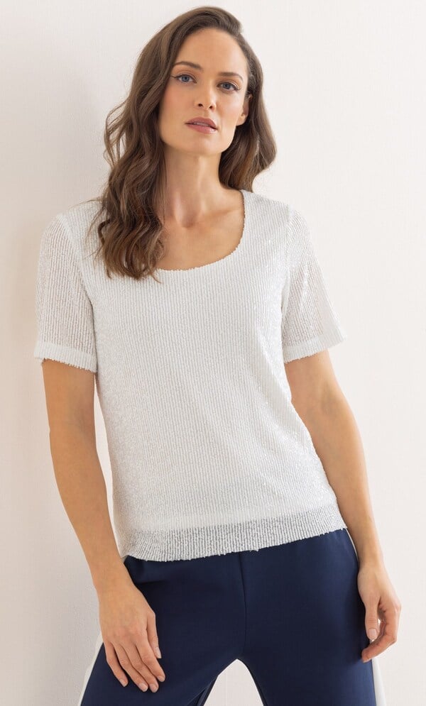 Sequin Short Sleeve Mesh Top