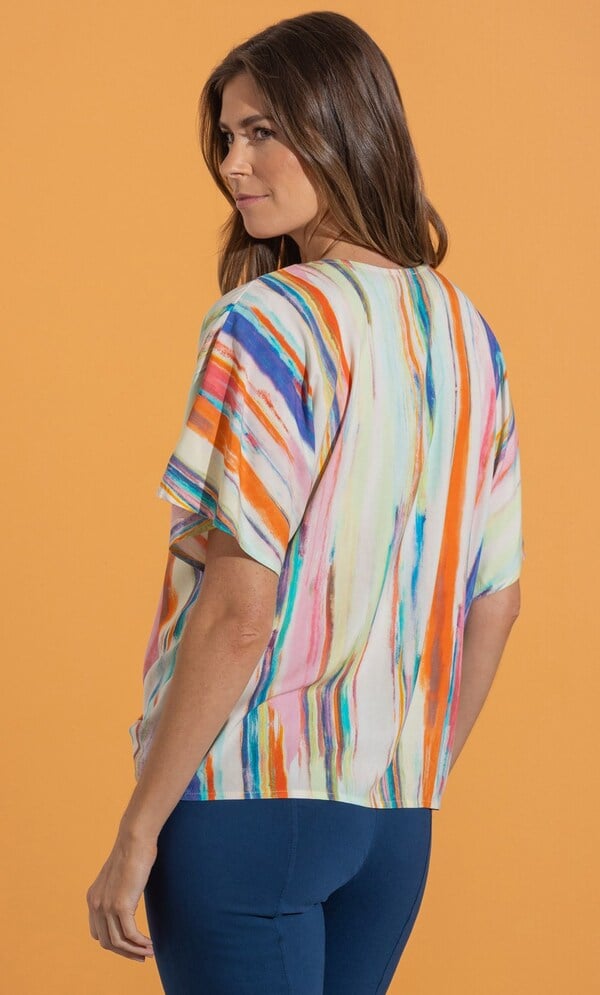 Painted Stripe Tie Front Top in Multi | Klass