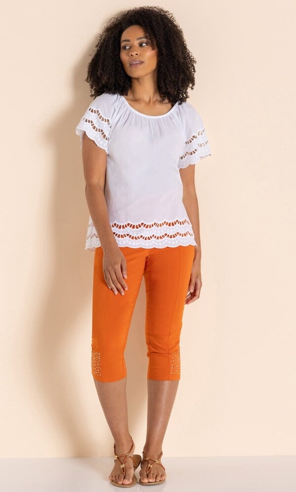 Border Embroidered Cotton Top