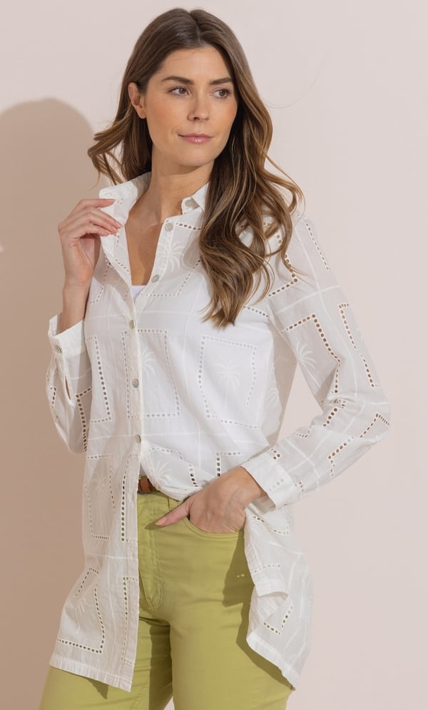 Embroidered Palm Tree Cotton Blouse