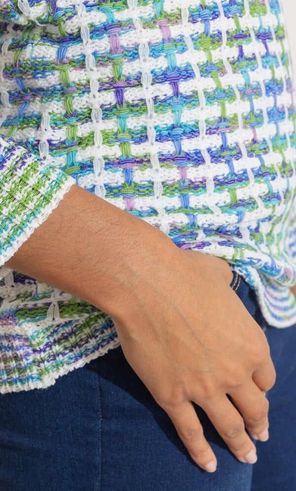 Ribbon Knit V Neck Patterned Jumper