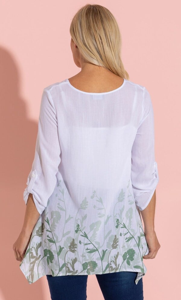 Botanical Printed Dipped Hem Tunic Top