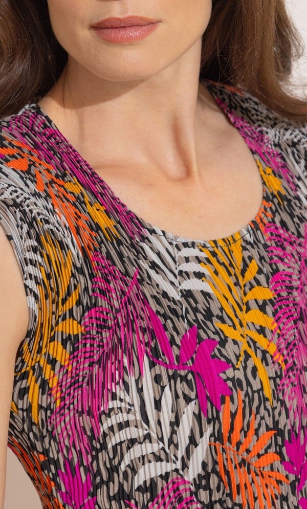 Leaf and Animal Printed Pleated Dress