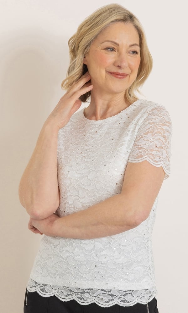Anna Rose Shimmer Lace Top