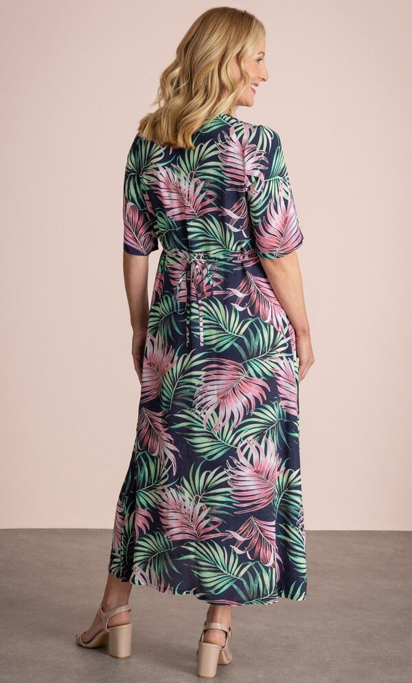 Anna Rose Leaf Print Shirt Midi Dress