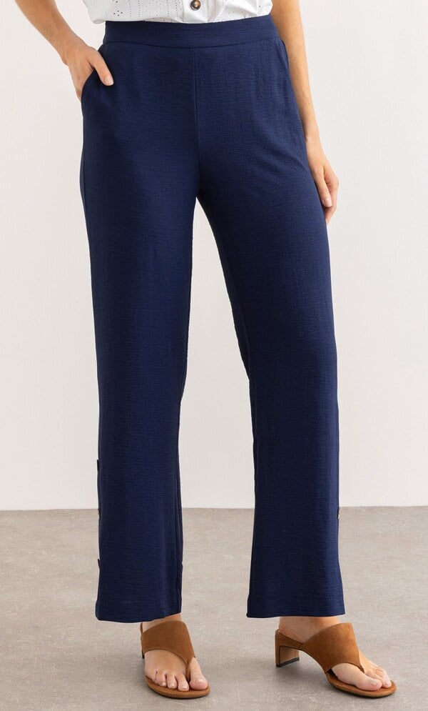 Wide Leg Button Trim Pull On Trousers