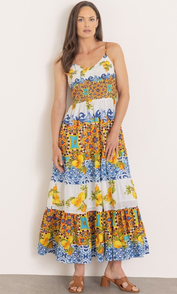Printed Smocked Cotton Maxi Dress