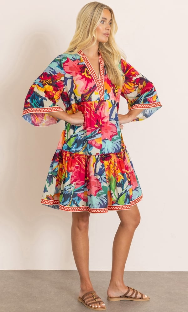 Bouquet Printed Cotton Tunic Dress