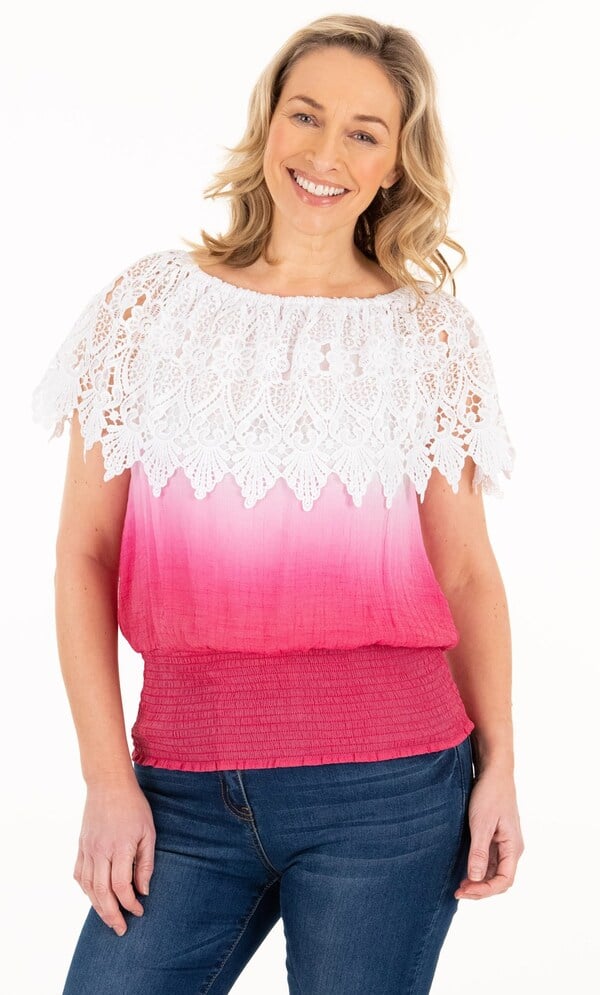 Lace Trimmed Ombre Top