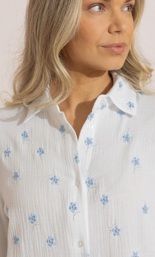 Floral Embroidered Textured Cotton Blouse