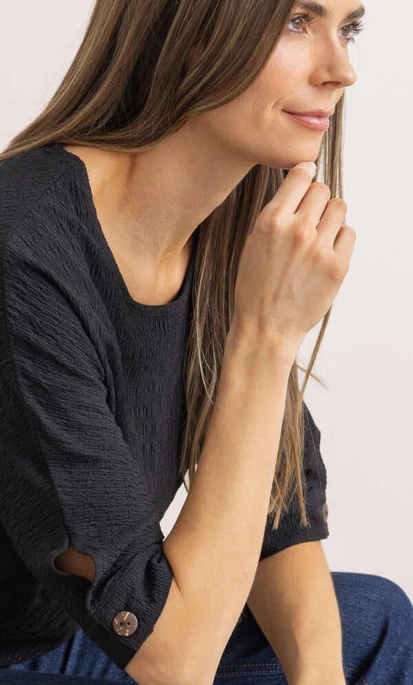 Textured Button Cuff Top