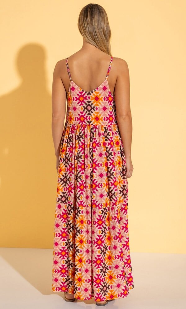 Aztec Print Relaxed Fit Strappy Maxi Dress