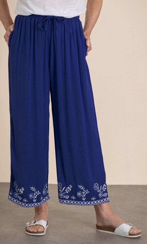 Anna Rose Embroidered Wide Leg Cropped Trousers