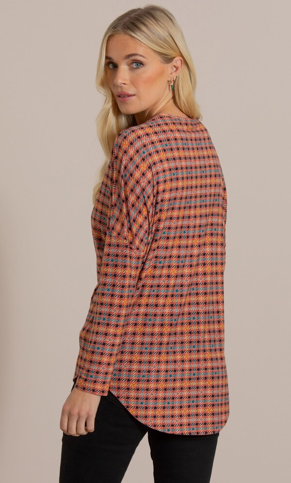 Zip Detail Houndstooth Print Tunic Top