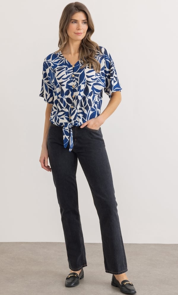 Printed Tie Front Top