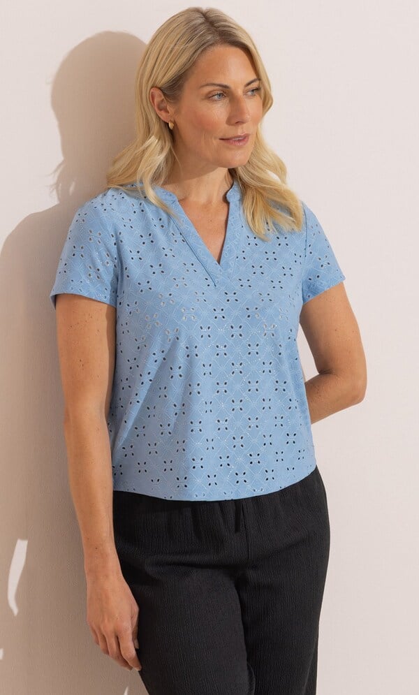 Anna Rose Embroidered Eyelet Jersey Top