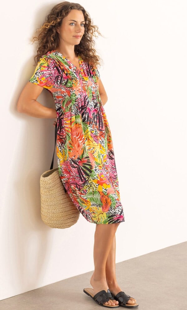 Anna Rose Tropical Print Loose Fit Dress