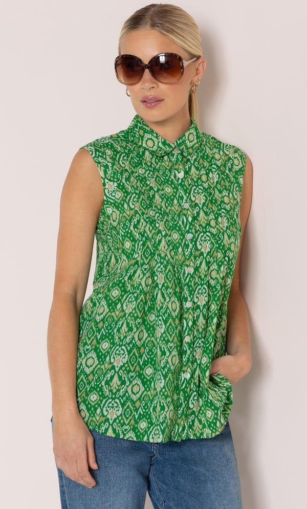 Sleeveless Printed Button Top