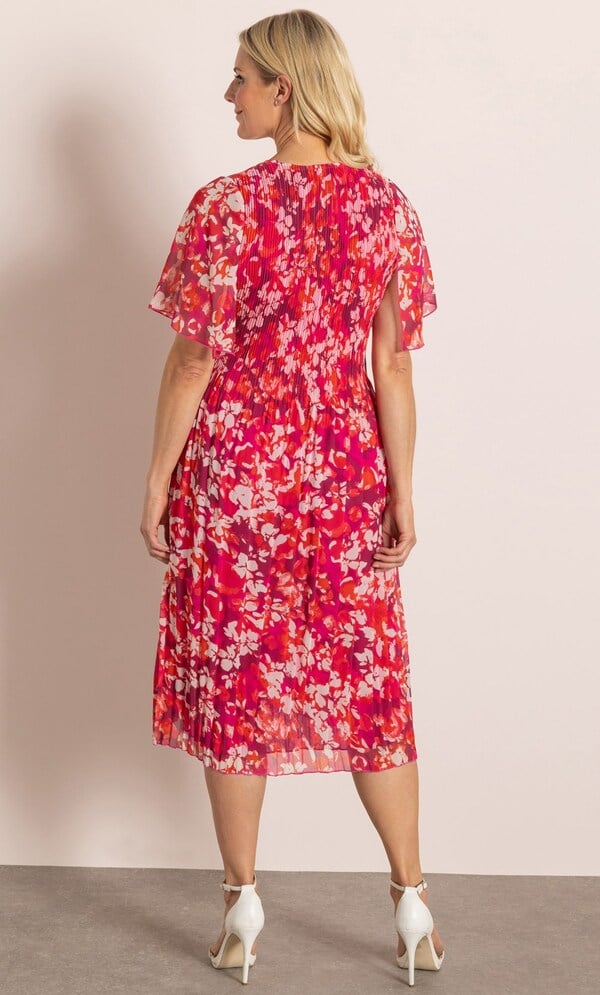 Pleated Floral Print Dress