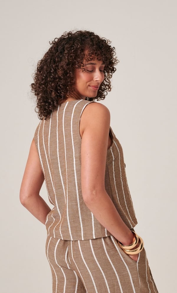 Striped Tie Front Sleeveless Top
