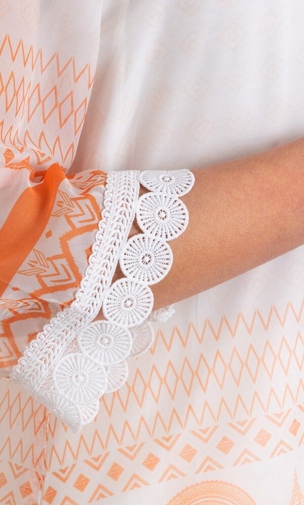 Crochet Trim Printed Chiffon Top