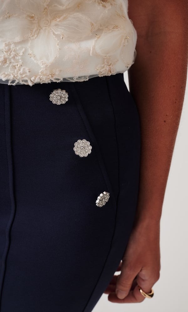 Embellished Straight Leg Pull On Trousers