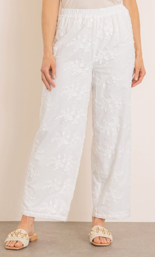 Pull On Cotton Applique Wide Leg Trousers