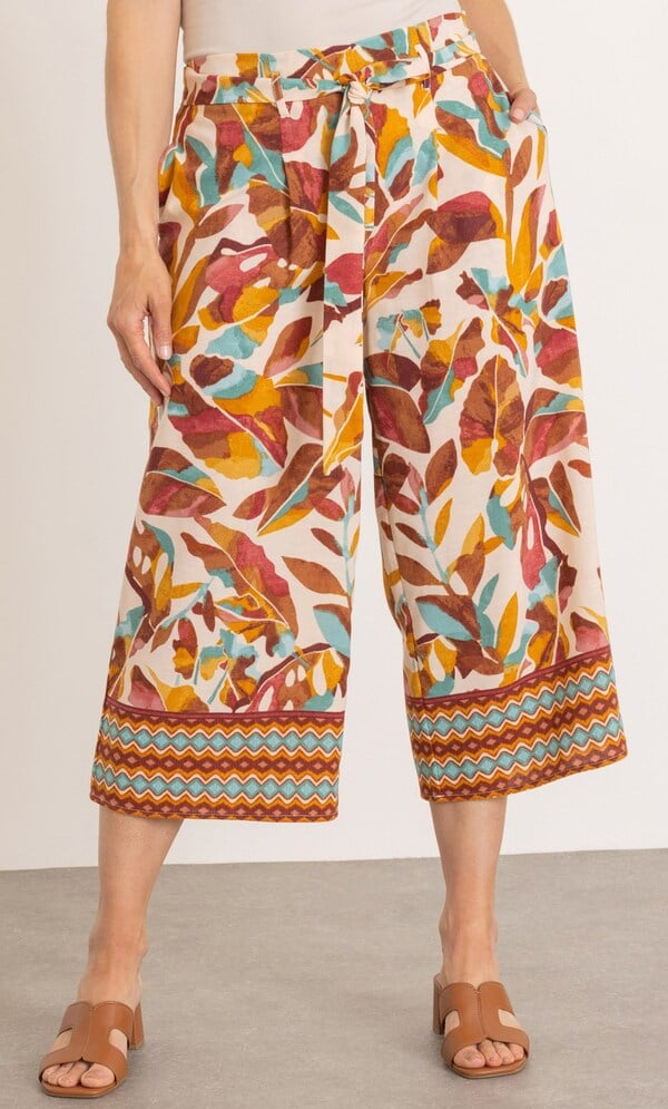 Printed Wide Leg Cropped Trousers