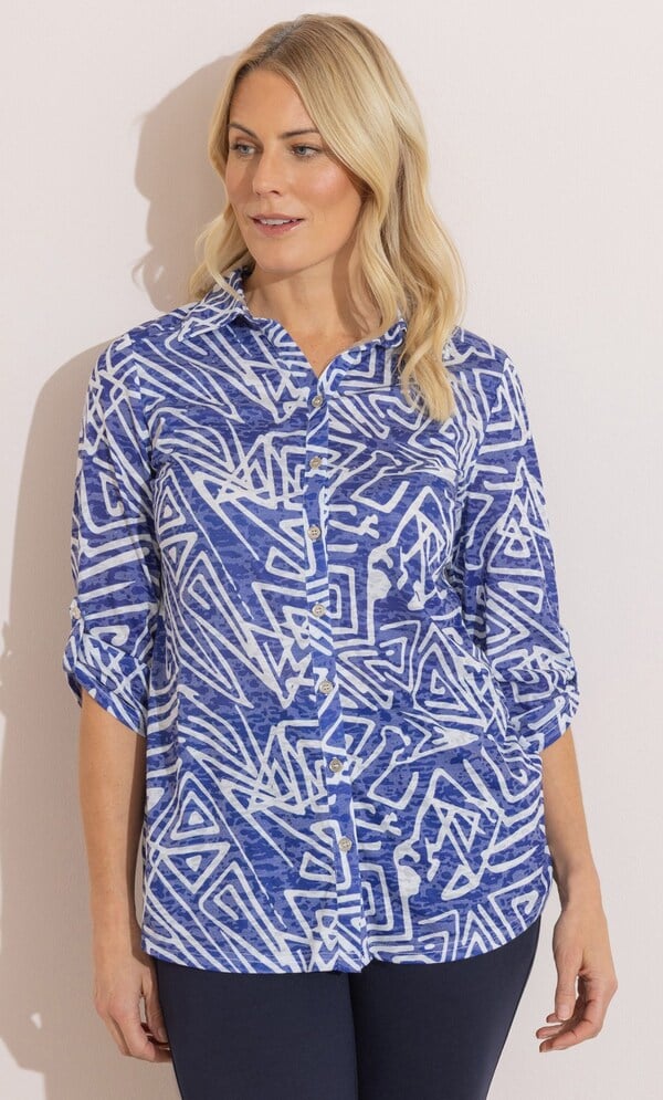 Anna Rose Embellished Geo Print Burnout Blouse