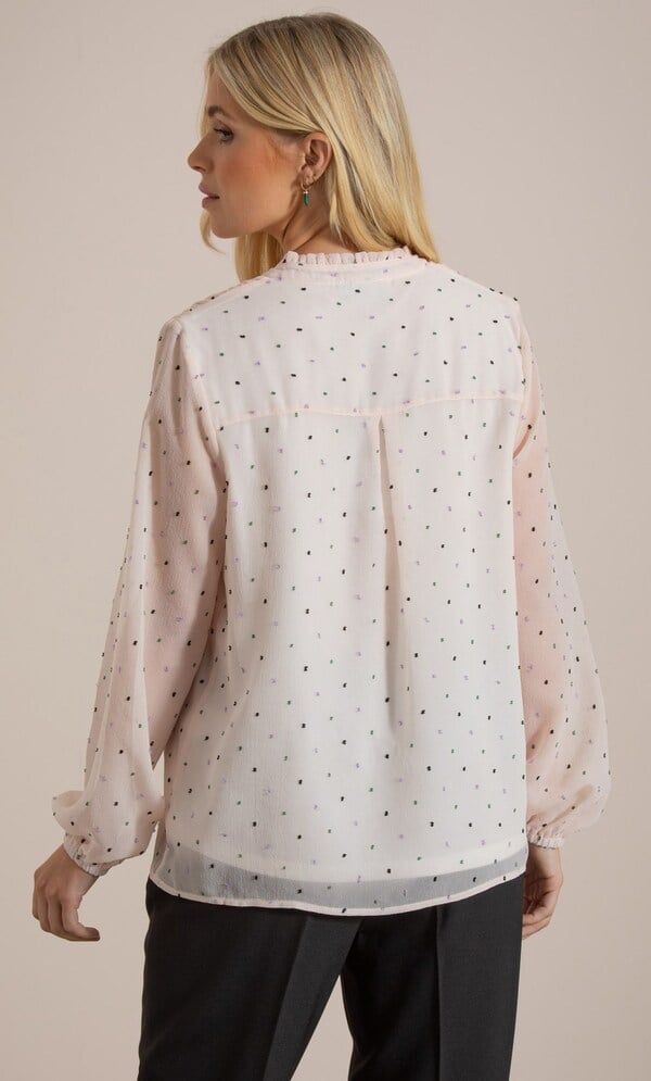 Dobby Spot Chiffon Tie Neck Top